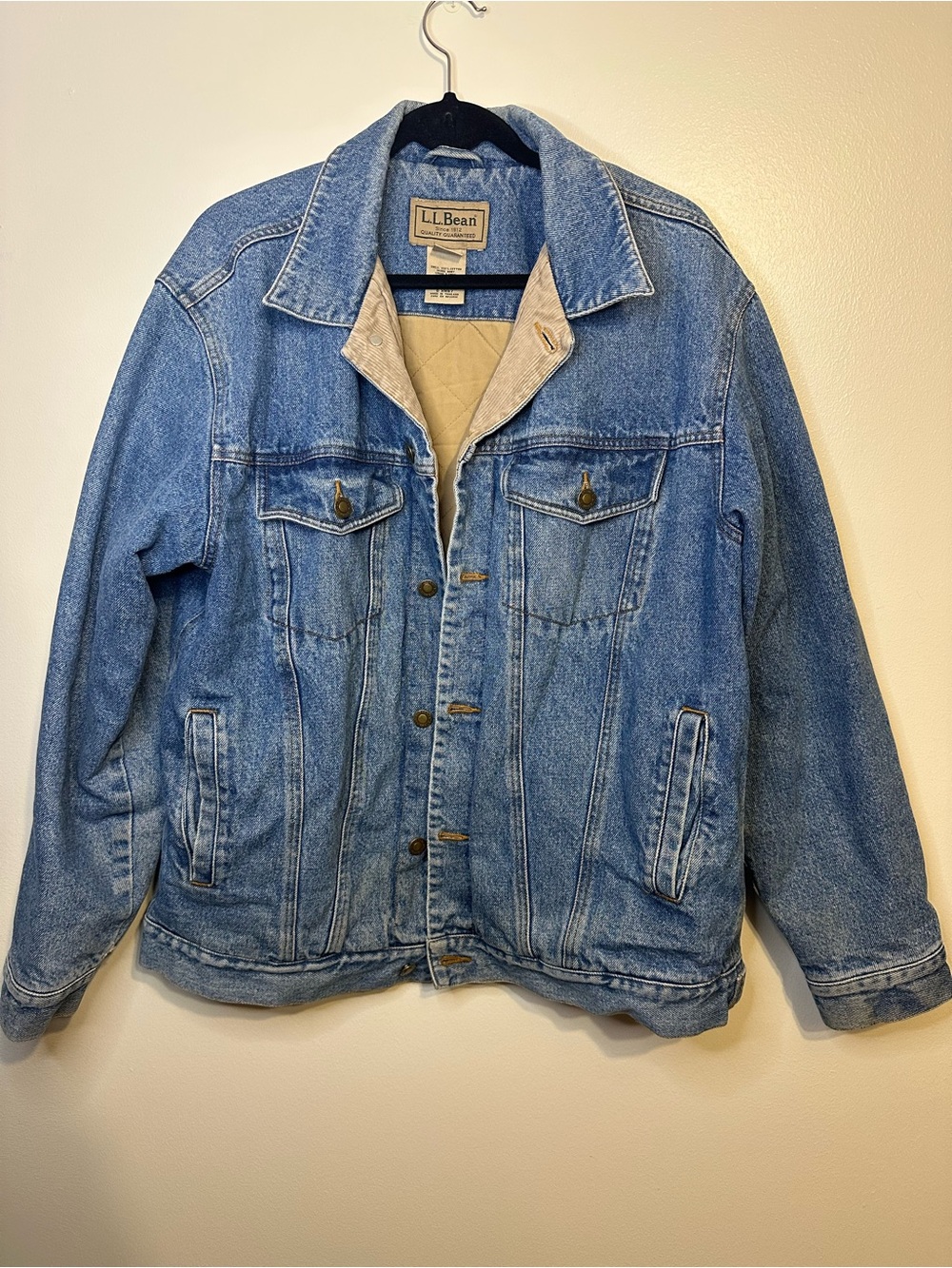 Vintage LL Bean Quilted Lined Denim Jacket Men's Large Tall